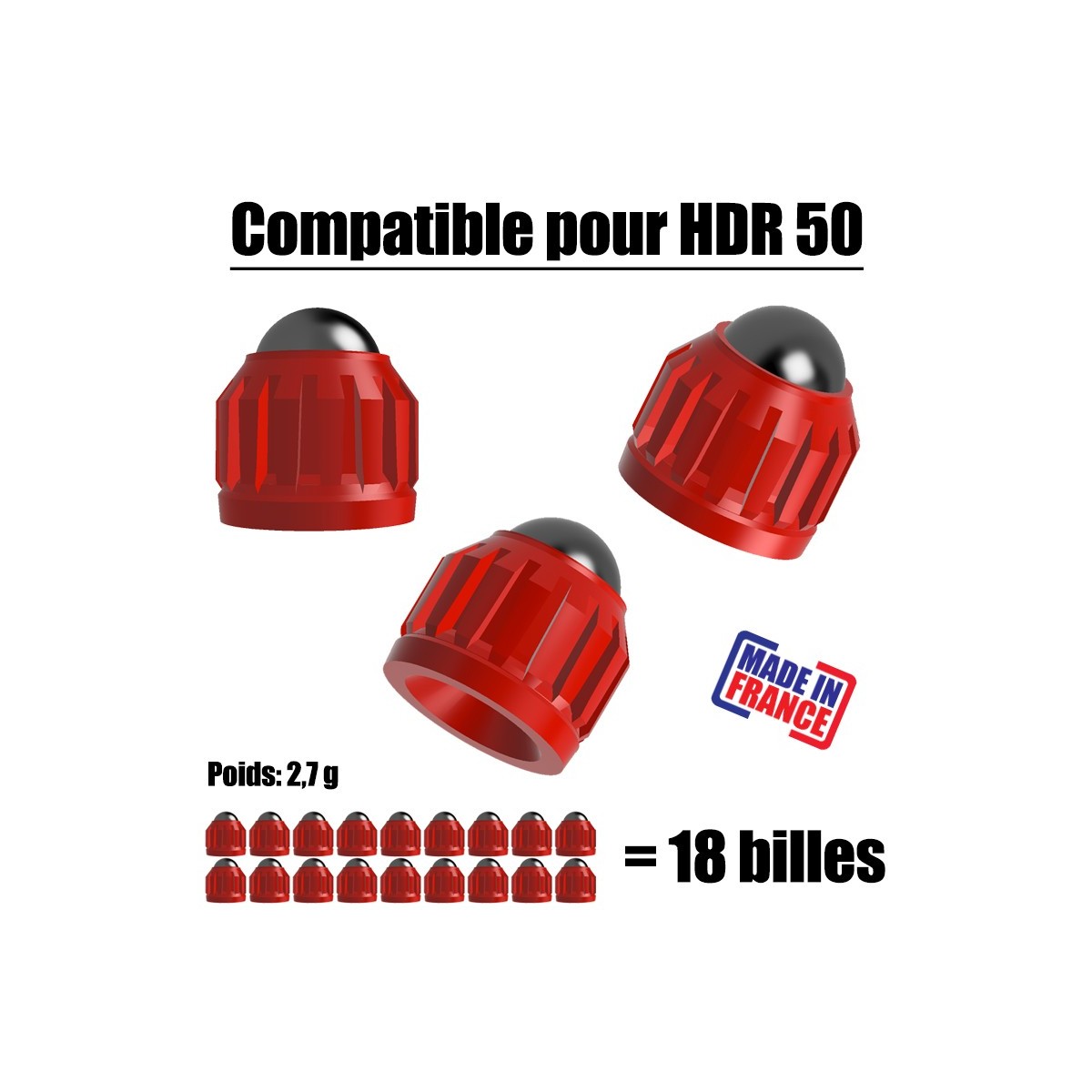 18 Slugs for T4E HDR50 CO2 Umarex cal.50 ball 8mm weight 2,7g - Red